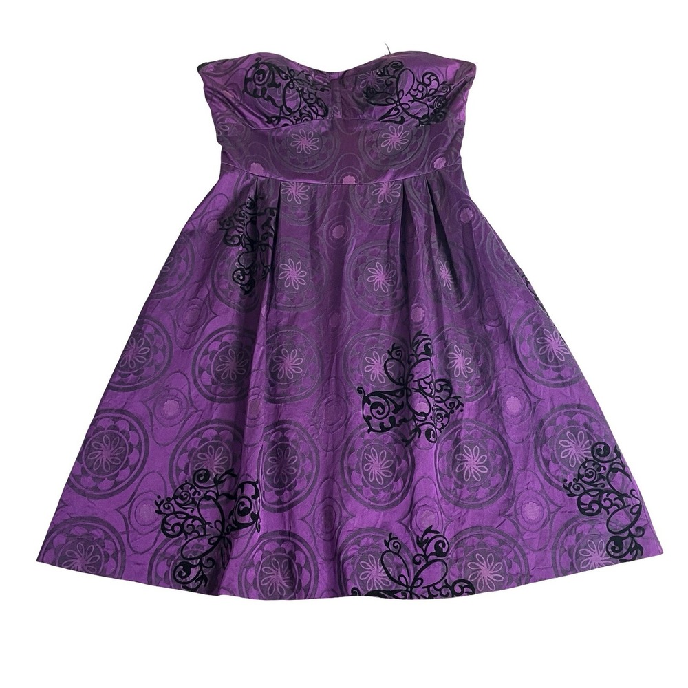 Y2K Guess Strapless‎ Dress Womens 9 Purple Silk Blend Flocked Velvet Whimsigoth
